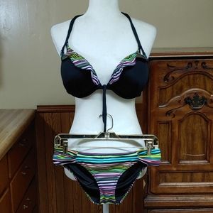 Victoria's Secret Neon Stripe Bikini Top 36C Bottoms S NWOT